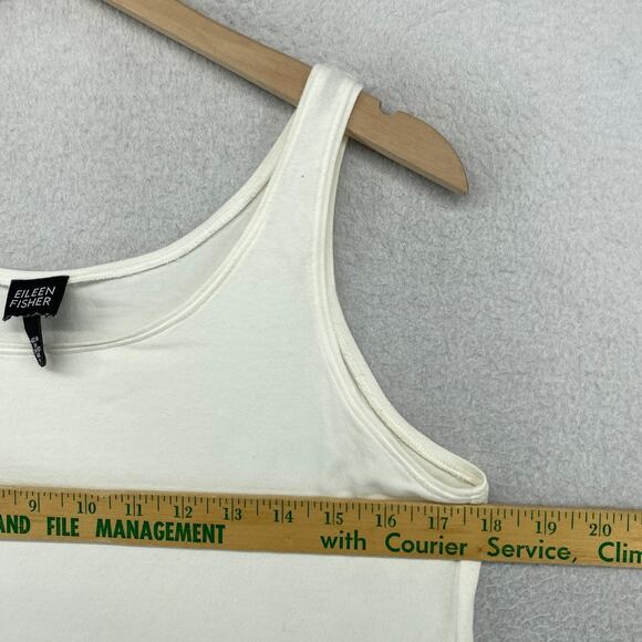 EILEEN FISHER Tank Top M Stretch Cotton Jersey Scoop Neck Shell Off White USA - Picture 8 of 10
